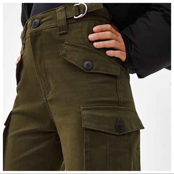 bershka belted utility trouser in black